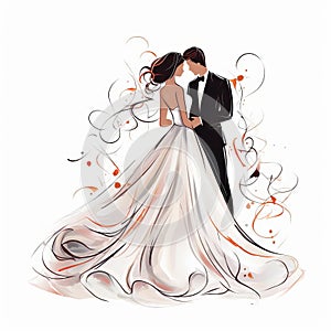 Continuous Line Wedding Illustration In Poetic Brushstrokes