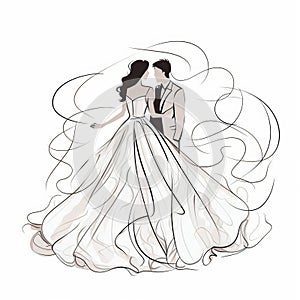 Continuous Line Wedding Illustration On White Background