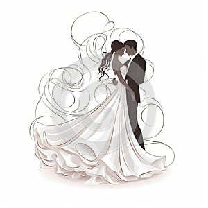 Continuous Line Wedding Silhouette Vector Illustration