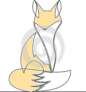 Continuous Line Wild Fox Vector Cartoon Illustration