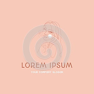 Continuous line woman face beauty fashion logo design concept template vector illustration