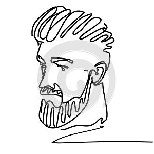 Continuous line young cool man portrait sketch with modern fashion hairstyle
