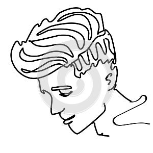 Continuous line young man portrait sketch with modern fashion hairstyle