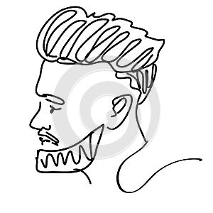 Continuous line young man portrait sketch with modern fashion hairstyle