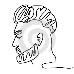 Continuous line young man portrait sketch with modern fashion hairstyle