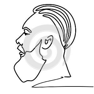 Continuous line young man portrait sketch with modern fashion hairstyle
