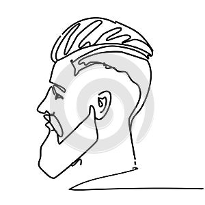 Continuous line young man portrait sketch side view with modern fashion hairstyle