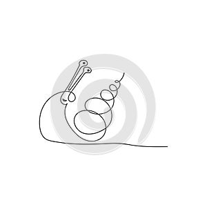 Continuous linear drawing. Funny snail. Hand-drawn vector illustration. One line of art. A character for greeting cards