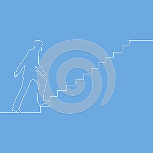 Continuous one drawn line man climbs the stairs