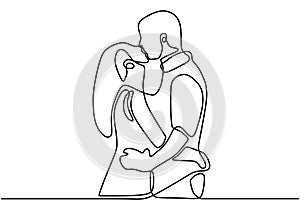 Continuous one drawn single line of romantic kiss of two lovers. Minimalism vector illustration cute couple in love