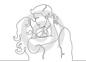 Continuous one drawn single line of romantic kiss photo
