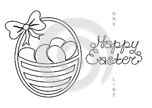 Continuous one line art drawing Easter basket Easter eggs