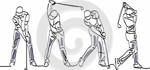 Continuous One Line Art Perfect Golf Swing in motion