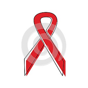 Continuous one line of badge ribbon. Support and prevent HIV Aids isolated on white background. World HIV Aids day 1 December.