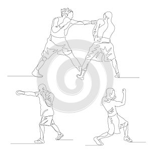 Continuous one line boxer set. Jab and uppercut illustration. Summer Olympic Games. Vector photo