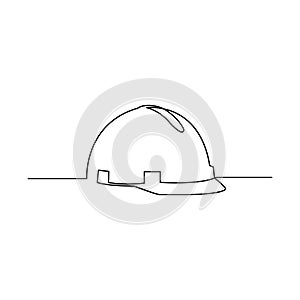 Continuous one line construction helmet - hard hat. Safety concept. Stock illustration.