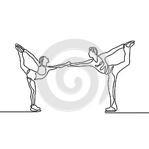 Continuous one line Couple of figure skaters, vector photo