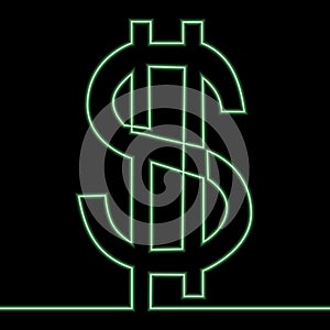 Continuous one line dollar sign neon concept