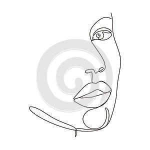 Continuous one line drawing of abstract face minimalism and simplicity vector illustration. Minimalist hand drawn sketch lineart