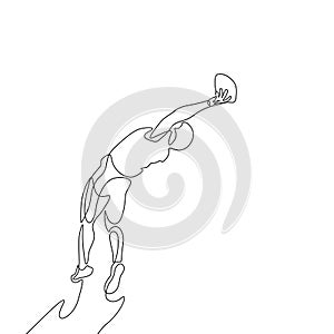 Continuous one line drawing american football player jump to catch the ball