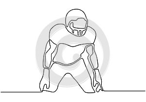 Continuous one line drawing of american football player minimalism design on white background. Simplicity style hand drawn