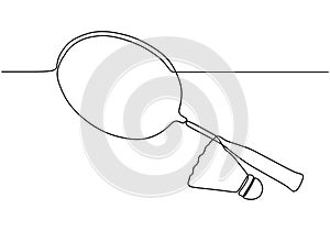 Continuous one line drawing of badminton game tools. Racket, and cock objects vector minimalism design for sport theme design