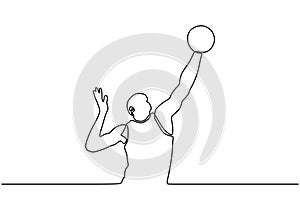 Continuous one line drawing of basketball player. Person as athlete playing basket game sport