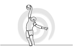 Continuous one line drawing of basketball player. Person as athlete playing basket game sport