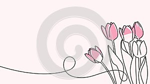 Continuous one line drawing of beautiful spring flowers graphic animation. 4K resolution