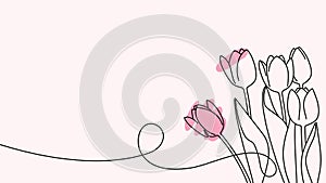 Continuous one line drawing of beautiful spring flowers graphic animation. 4K resolution