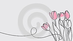 Continuous one line drawing of beautiful spring flowers graphic animation. Alpha channel.