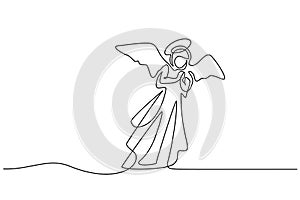 Bible Merry christmas angel woman one line drawing