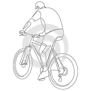 Continuous one line drawing of bicycle rider. Professional cyclist. Bike in the mountain. Extreme sport concept. Vector