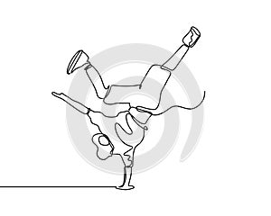 Continuous one line drawing break dance. Person doing sport dance activity. Minimalist design vector illustration