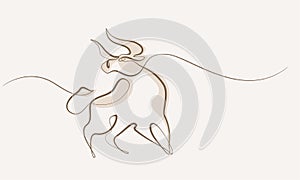 Continuous one line drawing. Bull cow icon