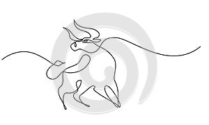 Continuous one line drawing. Bull cow icon