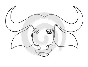 Continuous one line drawing of bull symbol of the Chinese New Year. 2021, the year of the bull. Minimalistic contour