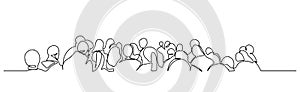 Continuous one line drawing of business people standing in a queue. Concept for web page, banner, presentation, social