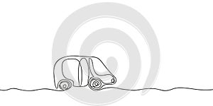 Continuous one line drawing car mini bus, Black and white minimalist single line transport vector