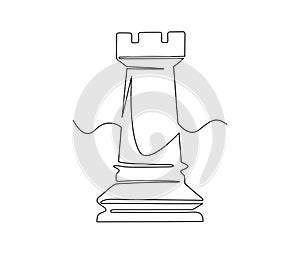 Continuous one line drawing of chess rook. Simple chess toren line art vector illustration