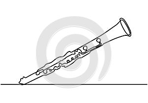 Continuous one line drawing of clarinet music instrument. Vector illustration simplicity design