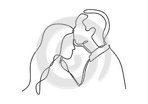 Continuous one line drawing of couple in love. Man kiss to a girl or woman in romantic situation. Vector minimalism design photo