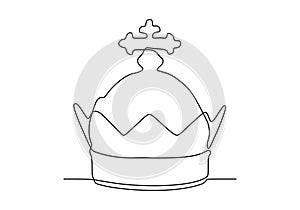 Continuous one line drawing of crown symbol of king and majesty