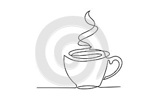 Continuous one line drawing of cup of coffee