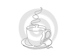 Continuous one line drawing of cup of coffee. Vector illustration