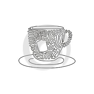 Continuous one line drawing cup with tea bag. Hot green tea drinks for breakfast. Enjoy freshness and relaxation in the morning.