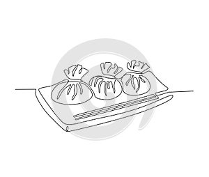 Continuous one line drawing of dim sum or shumay. Dimsum simple line art vector design