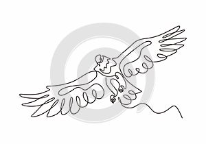 Continuous one line drawing of eagle or hawk bird vector, Illustration minimalism birds flying on the sky. Concept of freedom