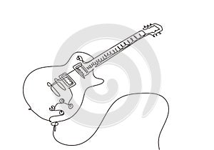 Continuous one line drawing of electric guitar music instrument vector symbol for rock and hardcore theme song