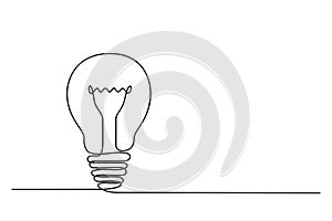 Continuous one line drawing of electric light bulb. Concept of idea emergence. Vector. photo